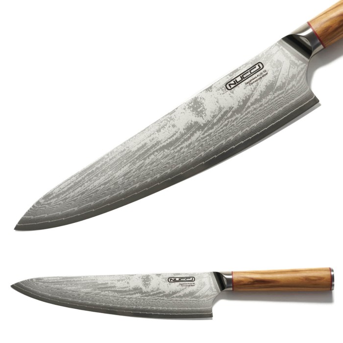 Couteau à découper 23 cm Acier japonais Damas AUS-10 manche olive