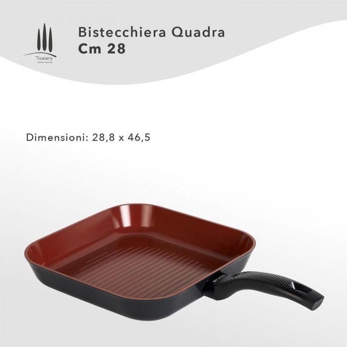 Bistecchiera Antiaderente cm 28 quadrata Ecologica. Linea Tuscany