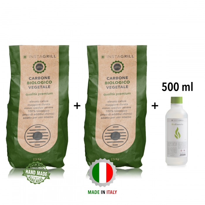 Carbone per Instagrill  Lotus Grill Vegetale di alta Qualità - 2,5Kg + 2,5 Kg + gel